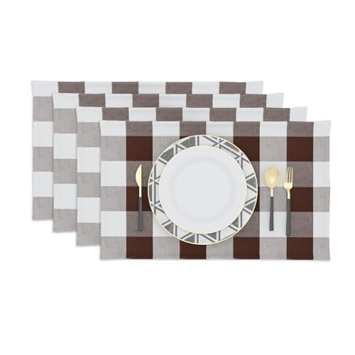 Brown & White 2 Side Cotton Buffalo Check Placemats Set of 4 Heat Resistant Dining Table Place Mats for Kitchen Table 12 x 18 inches - color: Plaids Brown & White, size: Rectangular Placemats 12" x 18"