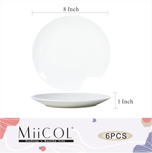 Miicol Ceramic White Appetizer & Dessert Plates Bundle, 6" and 8" Porcelain Serving Set of 12
