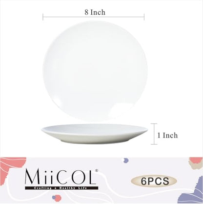 Miicol Ceramic White Appetizer & Dessert Plates Bundle, 6" and 8" Porcelain Serving Set of 12