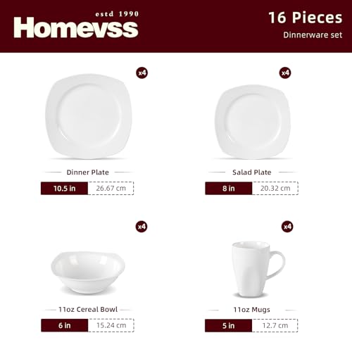 HomeVss, New Bone China Embossed Dinnerware Set, Coupe Square Shape, 16pc Set - color: Square Coupe, size: Service for 4 - 16pc Set