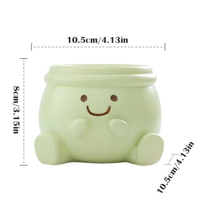 Cute Face Planter Pot, Small Resin Head Planters for Indoor Plants, Funny Smiling Face Flower Pot Succulent Planter with Drainage Hole, Gift IdeaI for Birthday Christmas (Green) - color: Green