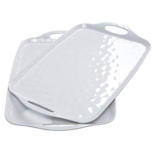 TP Large Serving Trays with Handles, 19" x 12" Melamine Serving Platters for Food, Turkey, Set of 2 Rectangular Trays for Party, Pure White | Rectangular Trays, Serving platters, Turkey and Party Serving, Lightweight, Break-resistant - color: Pure White,