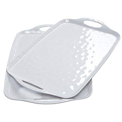 TP Large Serving Trays with Handles, 19" x 12" Melamine Serving Platters for Food, Turkey, Set of 2 Rectangular Trays for Party, Pure White | Rectangular Trays, Serving platters, Turkey and Party Serving, Lightweight, Break-resistant - color: Pure White,