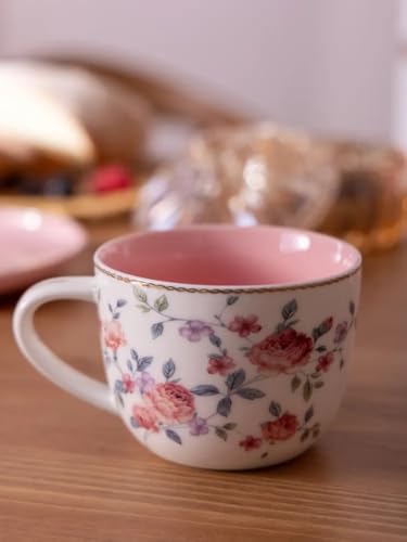 Porcelain Set of 2 Pastel Cups 8 oz with Saucers 5.75", Glamour by Marsseus Collection, Gift Box, Floral motif - color: Floral motif-3