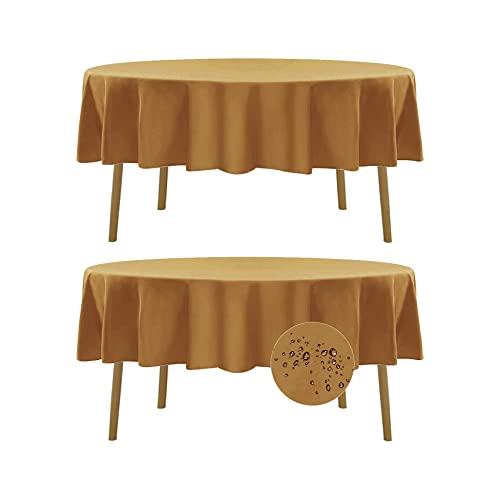 Fokitut 2 Pack Waterproof Round Tablecloth, 60 Inch, Stain Resistant and Wrinkle Polyester Table Cloth, Fabric Table Cover for Kitchen Dining, Wedding, Party, Holiday Dinner-Gold - color: Gold, size: Round-60''-2pack