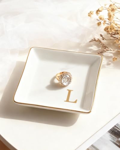 Personalized Jewelry Dish Tray with Initial, Gifts for Women Bride | Gift Box, Birthday Valentines Mother's Day Christmas Engagement Wedding Bridesmaid Gifts Monogrammed Aesthetic Decorat - color: L