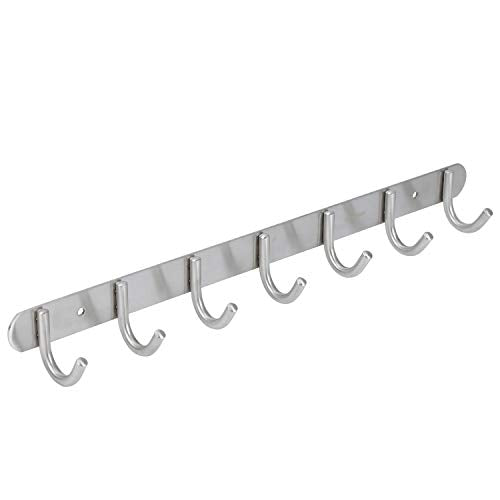 Towel Hook Rack Brushed Nickel - Sagmoc 17-Inch Coat Hook Rail Wall Mounted with 7 Round Hooks, Durable Wall Hangers for Bedroom, Bathroom, Foyer, Hallway (304 Stainless Steel) - size: 7R hooks