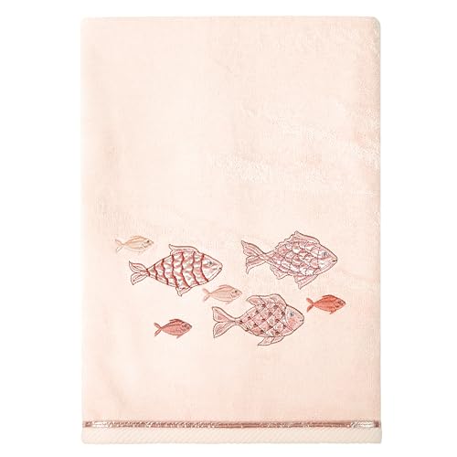 Treasure 4-Piece Premium Towel Set, Sparkling Applique Fish, Ultra Plush Turkish Cotton, Durable, Perfect for Bathroom, 2 Bath 2 Hand Towels, Blush - color: Blush, size: 2 Pcs Bath 2 Pcs Hand Towel