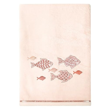 Treasure 4-Piece Premium Towel Set, Sparkling Applique Fish, Ultra Plush Turkish Cotton, Durable, Perfect for Bathroom, 2 Bath 2 Hand Towels, Blush - color: Blush, size: 2 Pcs Bath 2 Pcs Hand Towel