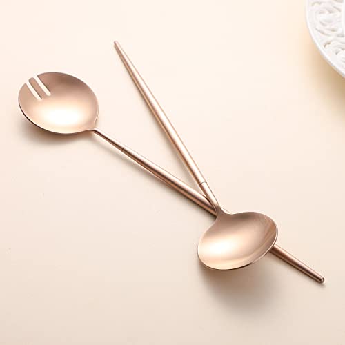 Salad Servers,Spoon and Fork Set 11.41 inch,18/10 Stainless Steel Salad Serving Titanium Plating (Rose gold) - color: Rose Gold