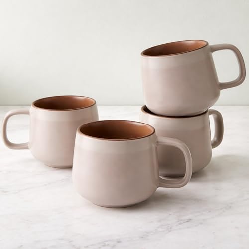 Ava Nord Stoneware Ceramic Coffee Mugs Set of 4 | 12 oz | Rose Sand | Lead-Free, Non-Toxic, Freezer - Microwave & Dishwasher Safe, Comfortable Handle, Aesthetic Nordic Design for Cappuccino - color: Rose Sand, size: 12 Oz