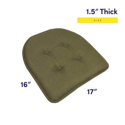 Sweet Home Collection Chair Cushion Memory Foam Pads Tufted Slip Non Skid Rubber Back U-Shaped 17" x 16" Seat Cover, 2 Count (Pack of 1), Army Green - color: Army Green, size: 2 Pack, style: Foam Pads