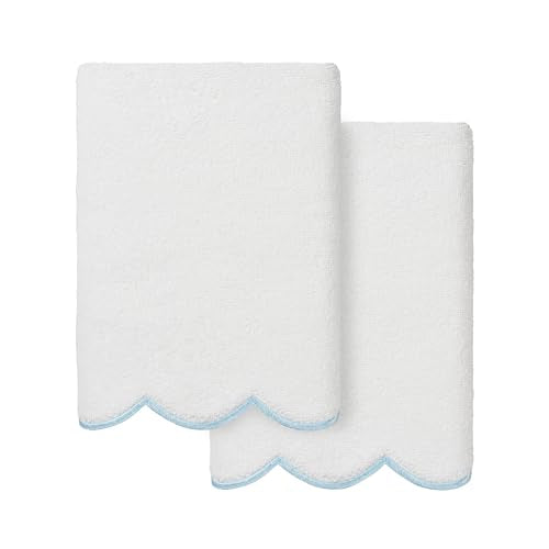 Grace Scallop Personalized Hand Towels, Blue 2 Piece Custom Hand Towels, Monogrammed Towels in Soft Turkish Cotton for Elegant Bathroom Decor-Blue-2 Pcs Hand Towel - color: Blue, size: 2 Pcs Hand Towel