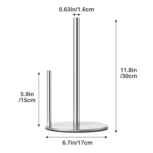 Paper Towel Holder Silver Stainless Steel Kitchen Countertop Roll Organizer | Standing Paper Towel Holders Roll Dispenser Simple Silver Weighted Base - color: Silver