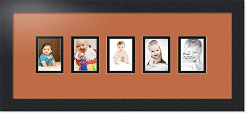 ArtToFrames Collage Photo Frame Double Mat with 5-2.5x3.5 Openings with Satin Black Frame and Red Orange mat. - color: Red Orange, size: 2.5x3.5