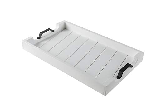Bamboo Land- Large Wooden Serving Tray with Handle, 20” X 12’’, White, Wooden Tray with Handles, Serving Tray with Handles - color: White