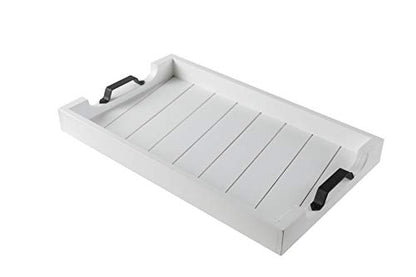 Bamboo Land- Large Wooden Serving Tray with Handle, 20” X 12’’, White, Wooden Tray with Handles, Serving Tray with Handles - color: White