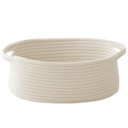 JMvicyroam Small Woven Basket, Empty Gift Basket, White/1 Pack | Small Gift Basket, Cotton Rope, 12 x 8 x 6 in, Handles, Includes Ribbon and Bag, Birthday Gift Basket - color: White, size: 1 Pack