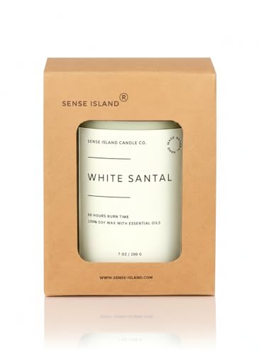 White Santal Scented Candle for Home | Natual Soy Wax | 50 hrs Burn Time | Hand Poured in Small Batches | Premium Fragrance - color: White Santal
