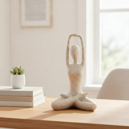 Modern Abstract Resin Human Figure Sculpture, Beige Minimalist Art Statue for Home Office Desk Shelf Decor - size: 8.27 x 3.74 x 11.81 in