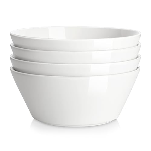 MALACASA 60 OZ Large Salad Soup Bowls Set of 4, White Ceramic Bowls | Deep Bowls for Kitchen, Family Salad, Ramen, Pasta, Pho, Fruit, Microwave & Dishwasher Safe Gift Set, Series REGULAR - size: 60oz(4pcs)