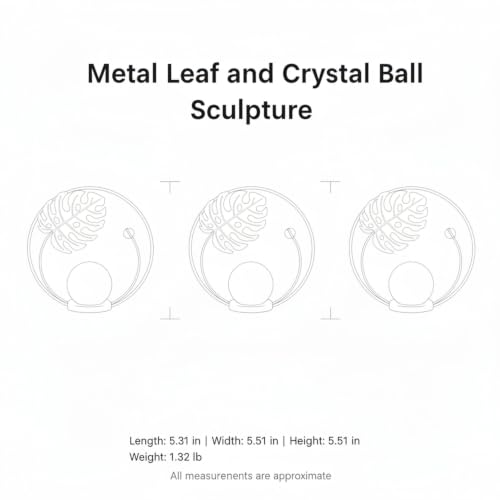 for Shelf, Desk, or Console Table Display: Modern Geometric Metal Leaf and Crystal Ball Sculpture Accent (1 PC) - size: 5.31 x 5.31 x 5.31 in
