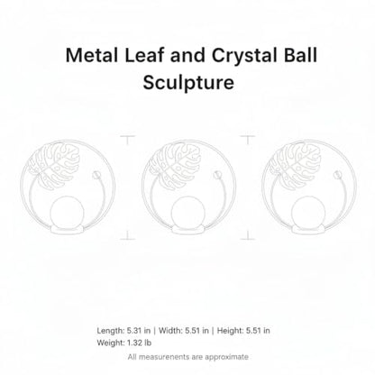 for Shelf, Desk, or Console Table Display: Modern Geometric Metal Leaf and Crystal Ball Sculpture Accent (1 PC) - size: 5.31 x 5.31 x 5.31 in