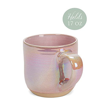 Elanze Designs Glossy Reactive Glaze Large 17 Fluid Ounce Everyday Kitchen Food Grade Ceramic Stoneware Coffee Mug Cup with Comfort Curved Handles, Set of 4, Rose Pink - color: Rose Pink