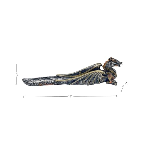 13'' L Mechanical Dragon Incense Holder Burner Stick Sculpture | resin steampunk mystical gothic decor for man cave long ash catcher tabletop aromatherapy ornaments industrial gears gifts