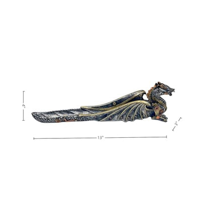 13'' L Mechanical Dragon Incense Holder Burner Stick Sculpture | resin steampunk mystical gothic decor for man cave long ash catcher tabletop aromatherapy ornaments industrial gears gifts