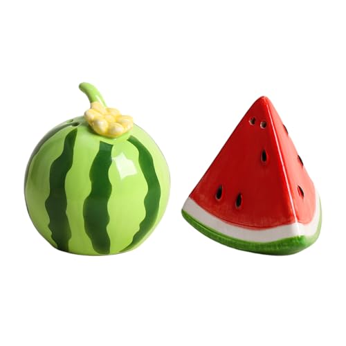 Ceramic Watermelon Shape Salt & Pepper Shakers Set, Hand-Painted Cactus Salt and Pepper Shakers, 2 PCS Set