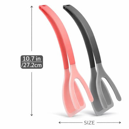 Silicone Spatula Tongs Set of 2 – Heat Resistant 2-in-1 Grip & Flip Non-Stick Cooking Tongs for Pancakes, Eggs, Fish & More – Silicone Kitchen Tool Set (Black & Red)