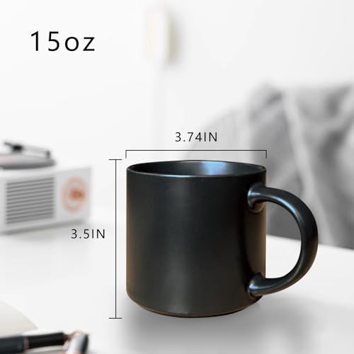 15 oz black coffee mug set of 4 stackable heavy ceramic mug for Tea Milk Latte, Dishwasher, Microwave safe - color: Black