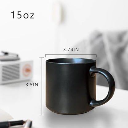 15 oz black coffee mug set of 4 stackable heavy ceramic mug for Tea Milk Latte, Dishwasher, Microwave safe - color: Black