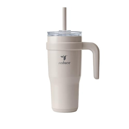 REDUCE 24 oz Stainless Steel Tumbler with Handle - Dual-Wall Vacuum Insulated Travel Mug, Sweat-Proof Lid & Reusable Straw - Keeps Drinks Cold for 24 Hrs, Fits Cupholders, Dishwasher Safe - Sand - color: Sand, size: 24 Ounces