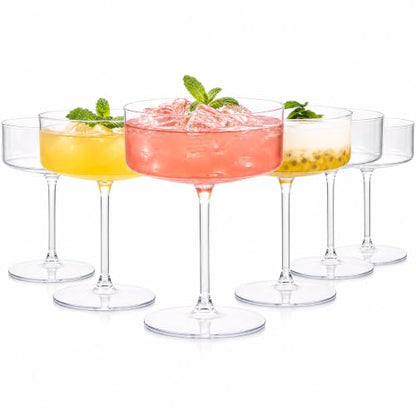 Ciaell 12 Pack Plastic Martini Glasses for Bars Parties | 10 oz Coupe Cocktail Cups, Heavy Duty Plastic, Cocktails Whiskey Margaritas Wine for Weddings Outdoor Gatherings Baby Showers - color: Basic Clear