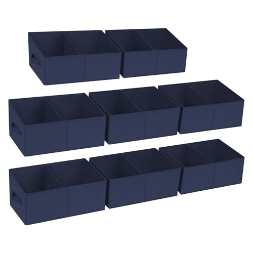 DIMJ Large Closet Shelf Organizer Bins 8Packs with Handles and Divider, Fabric Trapezoid Storage Baskets, Foldable Clothes Containers Box for Shelf, Towel, Book, Toy, Purse, Hats, Navy Blue - color: Navy Blue, size: 8 Bins 16.5"x11"x7.8"