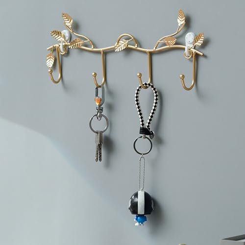 MOROBOR Gold Leaf Coat Rack Wall Mount Hooks, 2 Pack Iron Hooks with 4 Hooks Key Hangers for Wall Decor, No Drill Required