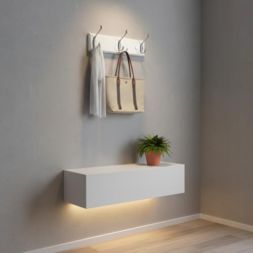 wall Mounted Coat Rack 13.8inch(35cm) with 3 Silver Hooks, White Wood Coat Hook for Entrance, Hallway, Bedroom, Kids Room, Bathroom,Small Size Clothes Hanger - size: Small-13.8in(35cm),3 Silver Hooks, style: Modern