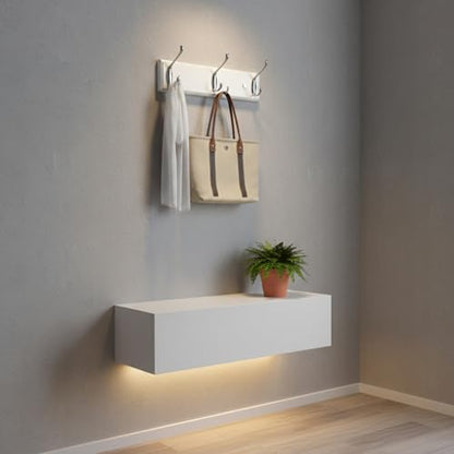 wall Mounted Coat Rack 13.8inch(35cm) with 3 Silver Hooks, White Wood Coat Hook for Entrance, Hallway, Bedroom, Kids Room, Bathroom,Small Size Clothes Hanger - size: Small-13.8in(35cm),3 Silver Hooks, style: Modern