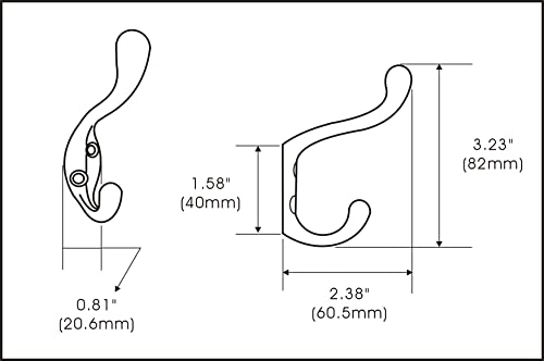 Premium Quality Heavy Duty Coat and Hat Hook Hanger, 3-3/8", Zinc Die Cast, Black, 5 Pack, Made in Taiwan - size: 5 Pack (Black)