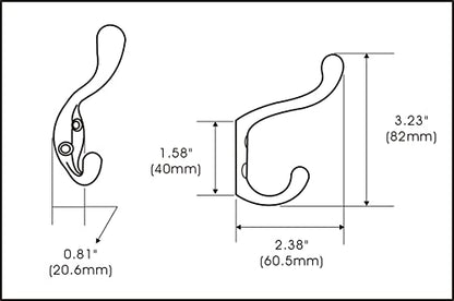 Premium Quality Heavy Duty Coat and Hat Hook Hanger, 3-3/8", Zinc Die Cast, Black, 5 Pack, Made in Taiwan - size: 5 Pack (Black)