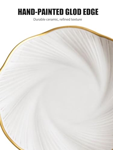 Ceramic Jewelry Tray with Gold Edge, 5 Inch Modern Trinket Dish for Rings, Bracelets & Earrings, Elegant Dresser Organizer (White) - color: White_round