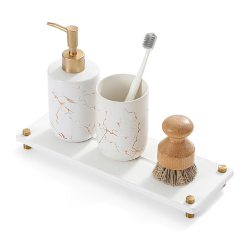 White Gold Dish Drying Rack Tray, Water Absorbing Stone Sink Caddy Kitchen Sink Organizer, Diatomite Bathroom Counter Faucet Mat Coaster, Soap Riser Dispenser Sponge Holder, White 12.5" x 4.5" - color: 12.5"x 4.5" - White - Gold