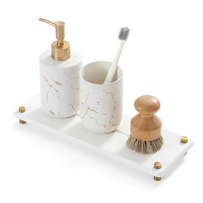 White Gold Dish Drying Rack Tray, Water Absorbing Stone Sink Caddy Kitchen Sink Organizer, Diatomite Bathroom Counter Faucet Mat Coaster, Soap Riser Dispenser Sponge Holder, White 12.5" x 4.5" - color: 12.5"x 4.5" - White - Gold