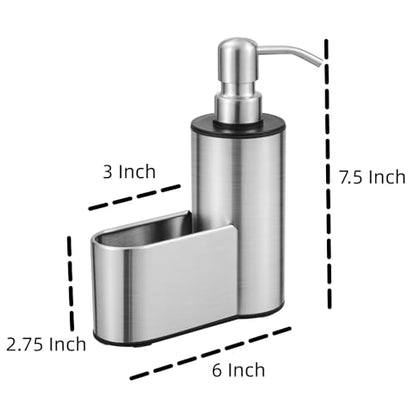 Kitchen Soap Dispenser with Sponge Holder, 12 oz | Dish Soap Dispenser for Kitchen Sink Countertop, Hand Soap Dispenser Bathroom, Stainless Steel Pump