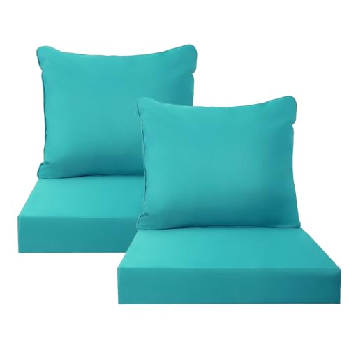 PatioGlow Outdoor Seat Cushion Set, 22" x 22" x 3.5", Set of 2, Water-Resistant & Fadeness Patio Furniture Cushions with Removable Cover & Ties, Thick Deep Seating Pads for Outside Sofa Couch, Teal - color: Teal, size: 22" x 22" x 3.5"