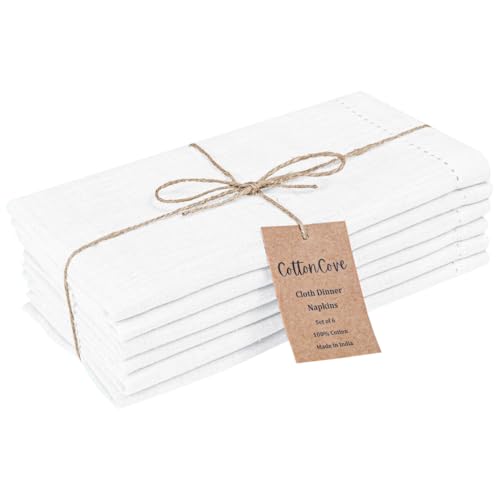 Cloth Dinner Napkins 100% Cotton Set of 6 - Soft Durable Washable - Ideal for Farmhouse Parties Wedding Christmas Easter - Perfect Everyday Use Table Cloth Napkins 18x18 inch White - color: White