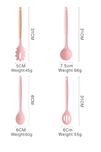 Silicone Cooking Utensils Kitchen Utensil Set - 446°F Heat Resistant Silicone Kitchen Utensils Set, Spatula,Turner Tongs, Spoon, Whisk,Kitchen Gadgets for Nonstick Cookware, BPA Free (Pink) - color: Pink