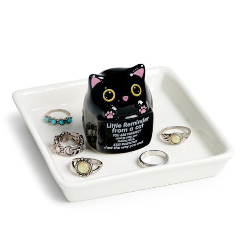 PUDDING CABIN Cat Gifts for Women Ring Holder for Jewelry, Spiritual Encouragement Gifts for Women Mom Friend Sister, Gifts for Black Cats Lovers, Birthday Mothers Day Christmas & Wedding - style: Black Cat